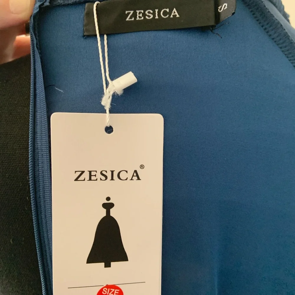 ZESICA Women's Puff Sleeve Square Neck Ruched Bodycon Midi Dress- Size S- BNWT - Picture 7 of 8
